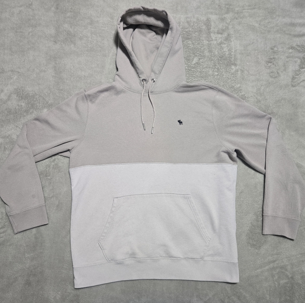 Abercrombie & Fitch Two-Tone Light Gray and Off-White Pullover Hoodie